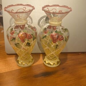 Pair of glass strawberry vases.